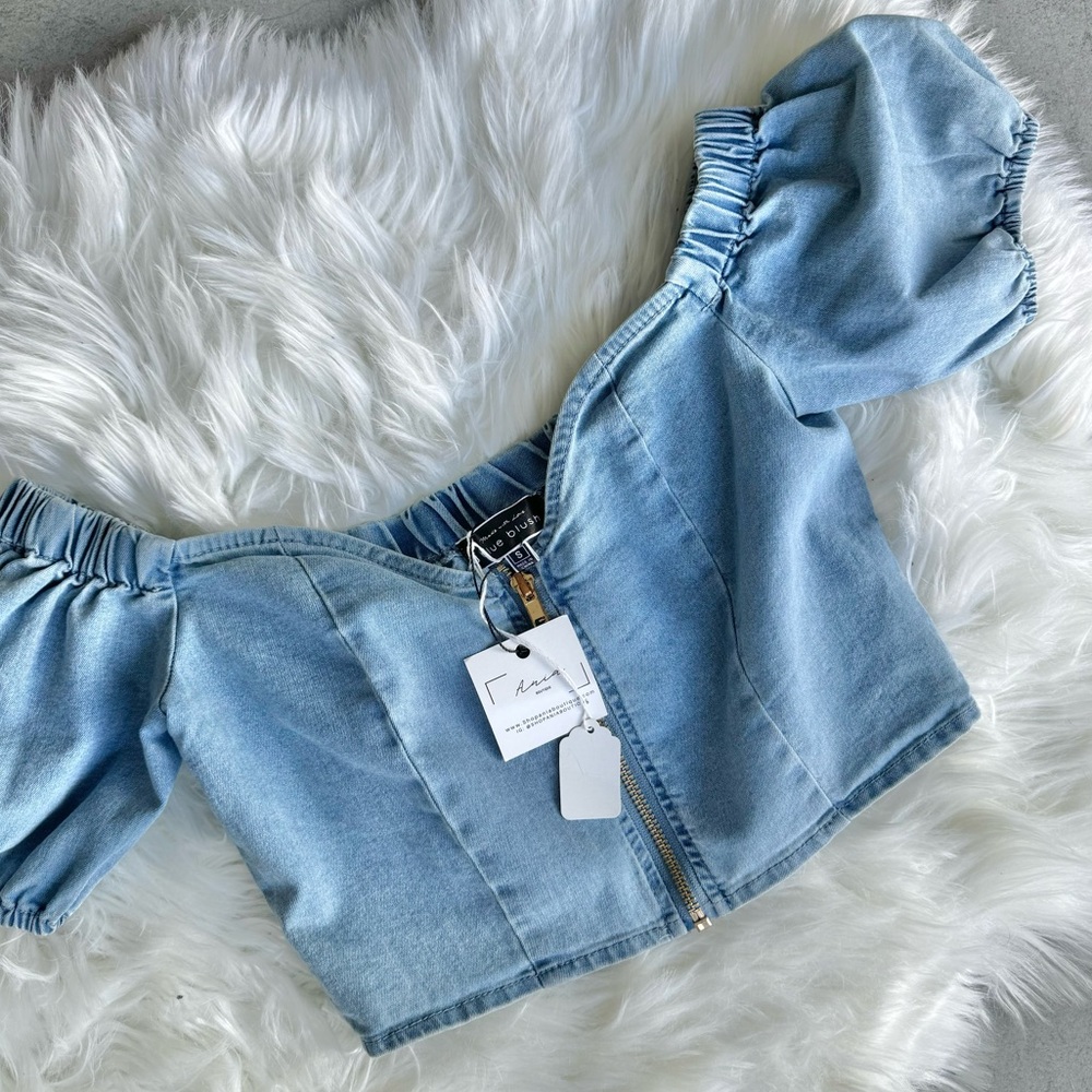 Denim Bustier Off the Shoulder Crop Top